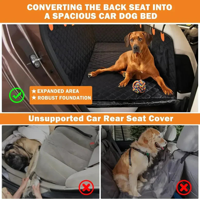 Hard Bottom 6-In-1 Dog Back Seat Cover , Waterproof Mesh Window, Non-Slip for Cars, Trucks and Suvs + FREE Dog Bed+ FREE Dog Safety Belt