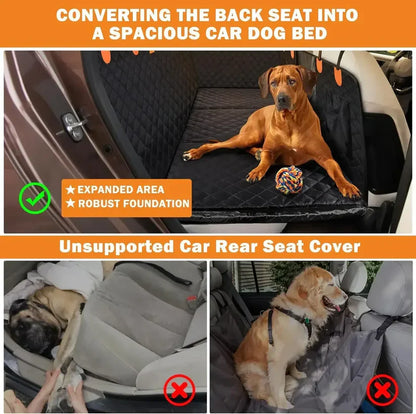 Hard Bottom 6-In-1 Dog Back Seat Cover , Waterproof Mesh Window, Non-Slip for Cars, Trucks and Suvs + FREE Dog Bed+ FREE Dog Safety Belt