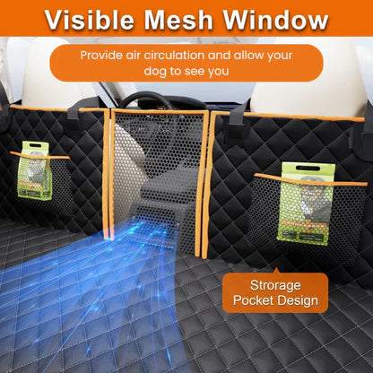 Hard Bottom 6-In-1 Dog Back Seat Cover , Waterproof Mesh Window, Non-Slip for Cars, Trucks and Suvs + FREE Dog Bed+ FREE Dog Safety Belt