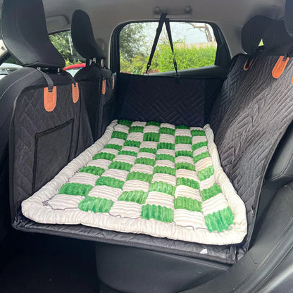 Hard Bottom 6-In-1 Dog Back Seat Cover , Waterproof Mesh Window, Non-Slip for Cars, Trucks and Suvs + FREE Dog Bed+ FREE Dog Safety Belt