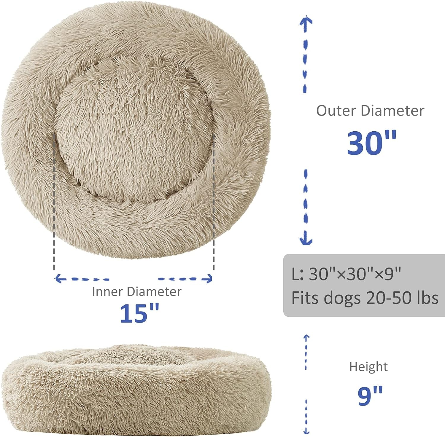 Washable Donut Dog Bed – Calming Round Cuddler for Medium & Large Dogs - Paw Fit Gears